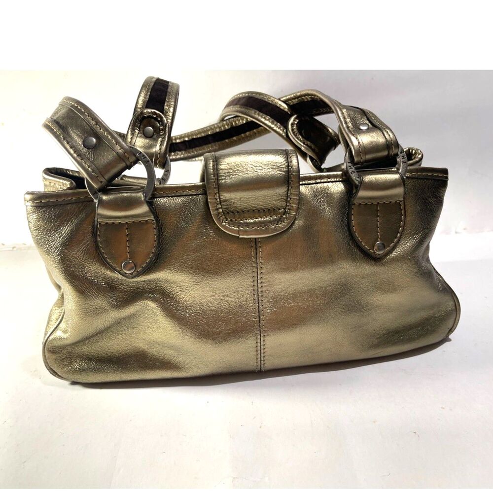 The sack original Y2K mini handbag metallic gold leather crop VTG casual women - Picture 3 of 11